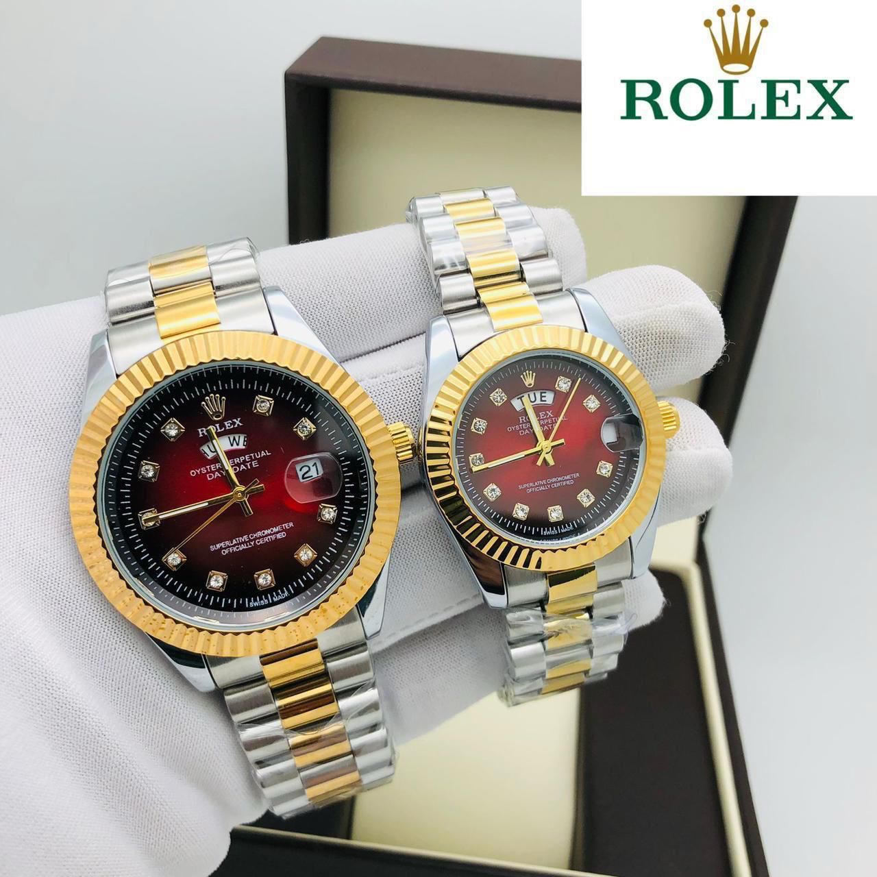 Classic Heritage black PVD silver dial couple watch set