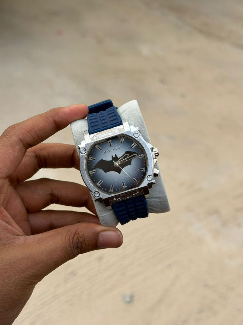 Police Batman Limited Edition grey gunmetal octagonal sports watch with dark bat-silhouette dial