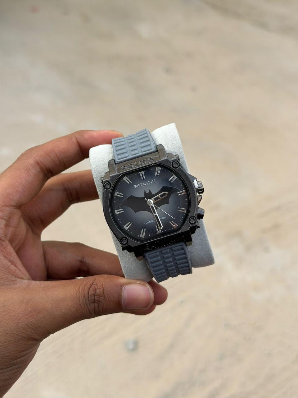 Police Batman Limited Edition black steel octagonal sports watch with bat-silhouette dial