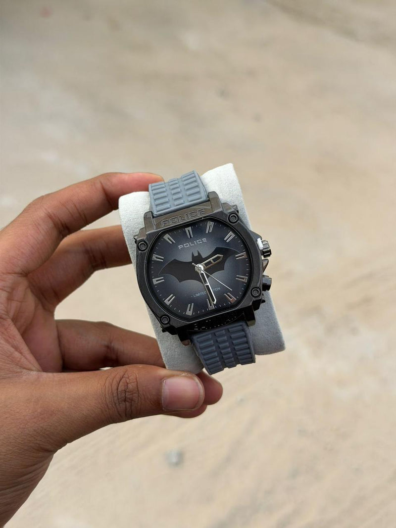 Police Batman Limited Edition black steel octagonal sports watch with bat-silhouette dial