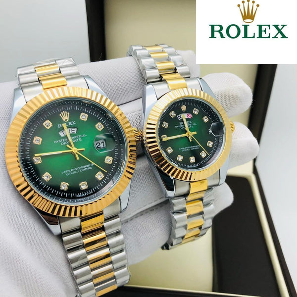 Classic Heritage two-tone gold and steel black dial couple watch set