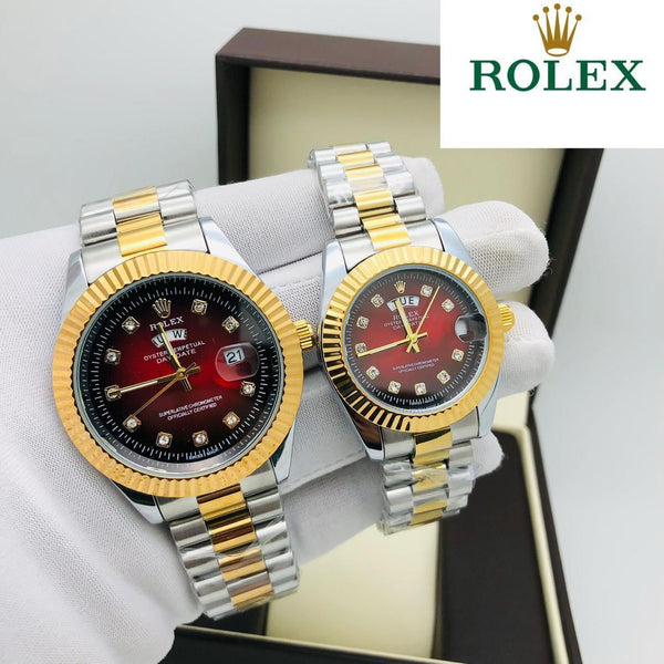 Classic Heritage black PVD silver dial couple watch set
