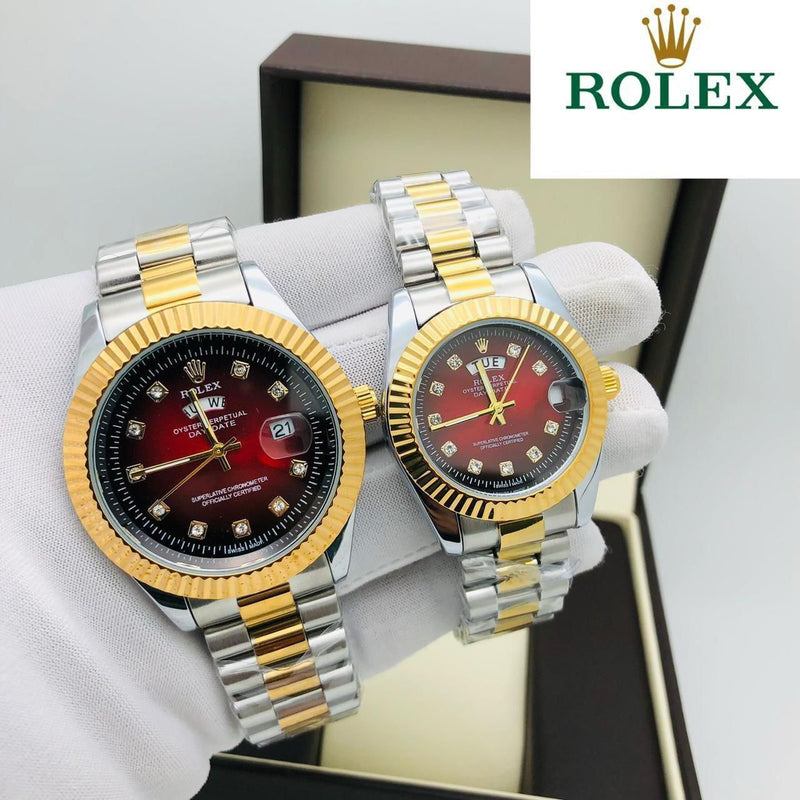 Classic Heritage black PVD silver dial couple watch set