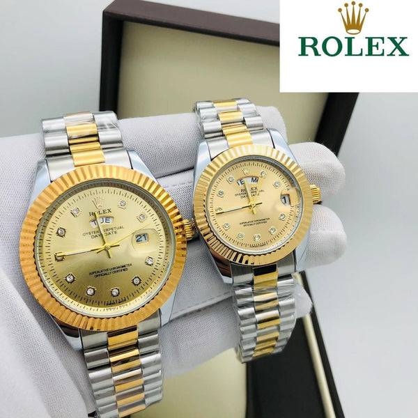 Classic Heritage full gold champagne dial couple watch set