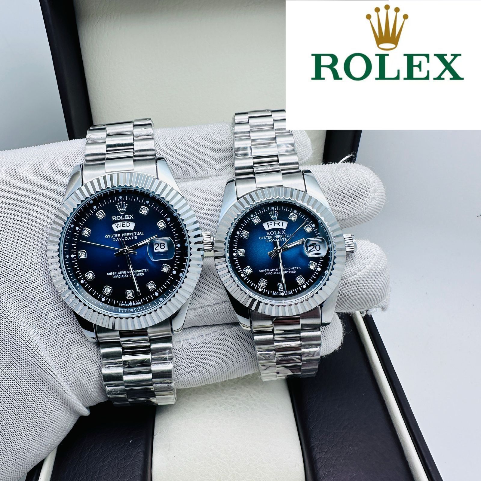 Classic Heritage two-tone gold and steel navy dial couple watch set