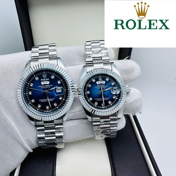Classic Heritage two-tone gold and steel navy dial couple watch set