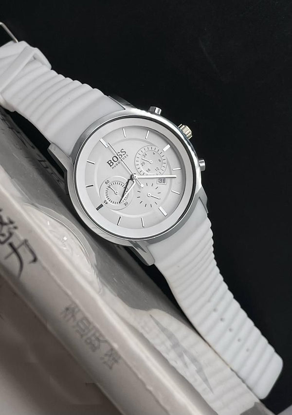 Classic Heritage sport diver silver white dial steel watch with black rubber strap