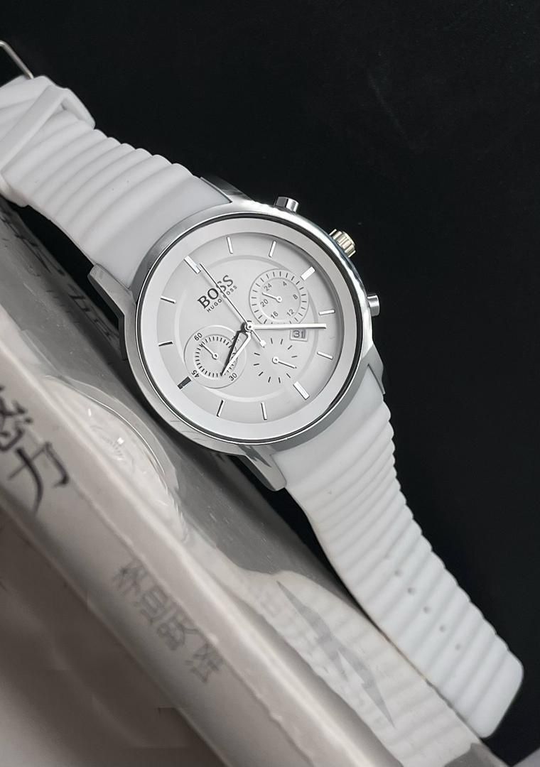 Classic Heritage sport diver silver white dial steel watch with black rubber strap